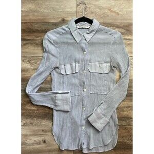 Zara Blue Casual Women's Button Down Long Sleeve Shirt Blouse Preppy Top Size S